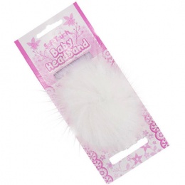 Baby Girls White Organza Headband with Faux Fur Pom Pom